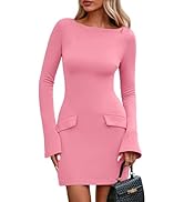 PRETTYGARDEN Womens Fall Long Sleeve Mini Dress 2025 Trendy Boat Neck Bodycon Knit Elegant Short ...