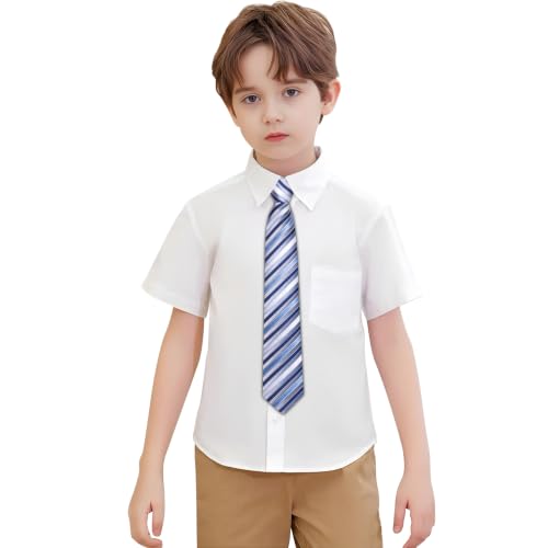 Image of Hi-Tie Boys Tie Pre-Tied Pocket Square Set Adjustable Kids Neckties Age 7-11 Years School UniForm Graduation
