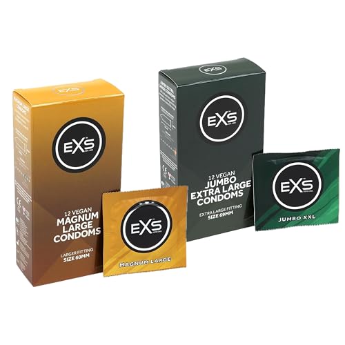 EXS | Magnum & Jumbo Condom Bundle | Natural Latex & Silicone Lubricated | X-Large Size | Vegan | 2 x 12 Pack