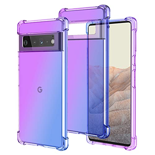 ROSAUI Schutzhülle für Google Pixel 6, kristallklar, Farbverlauf, verstärkte Ecken, weicher Bumper für Google Pixel 6 5G (blau-lila) Cover
