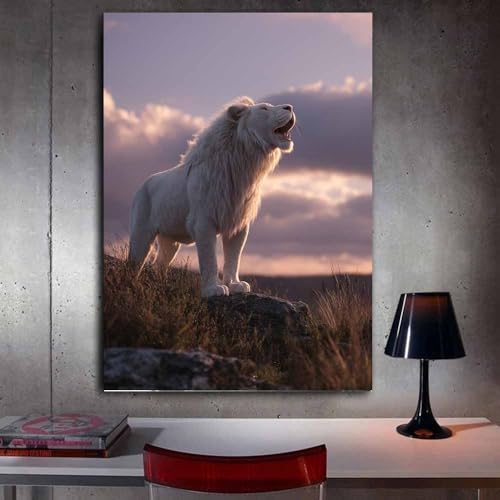 Tableaux muraux lion blanc cadre robuste décoration salon