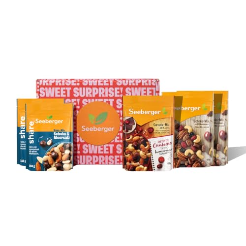Seeberger Schoko-Lover-Box | 5-teilige Box| 2x ShareXSeeberger Nuss-Schoko-Meersalz-Mix 2x Schoko-Mix & 1x Genussmix | Ideal als Geschenkbox