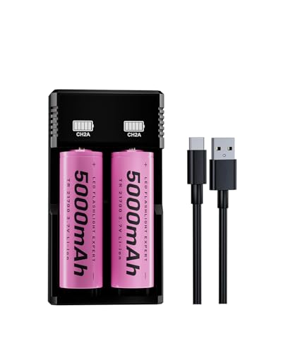 2-Slot 21700 Battery Charger Flap Top Set for Flashlights, Universal 3.7V Li-ion Batteries Charger for 18650 26650 21700(No Suitable for nimh and 1.5V Batteries)