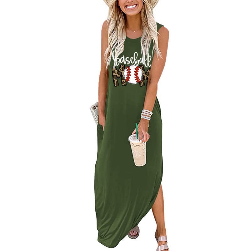 ADANTI Baseball Mom Dresses for Women Summer Casual Sleeveless Long Maxi  Sundress Mother's Day Sport Mom Gifts Army Green at Amazon Women's Clothing  store