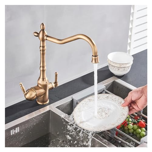 Robinet de cuisine double bec en laiton antique de haute qualité - 5