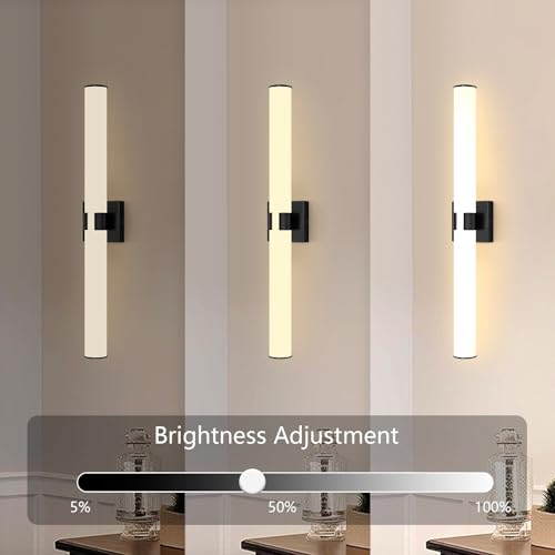 Image of HAIXIANG 2 Packs Black Wall Sconces, L 31.4 inch Dimming Wall Light 16W LED Vanity Lighting Fixtures Wall Light for Bathroom Dining Living Bedroom Hallway, 2700K Warm Light Horizontal /Vertical Mount