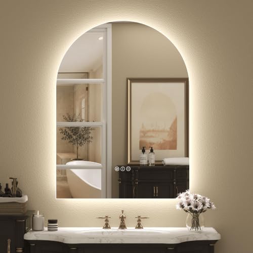 Image of 24x32 Inch Arched Backlit LED Bathroom Mirror | Dimmable Lighted Bathroom Vanity Mirror, Anti-Fog, 3 Colors, Memory, Shatter-Proof, ETL Listed