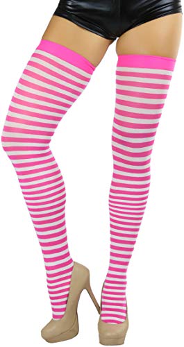 Image of ToBeInStyle Women's Opaque Hosiery Thin Striped Thigh High Long Stocking