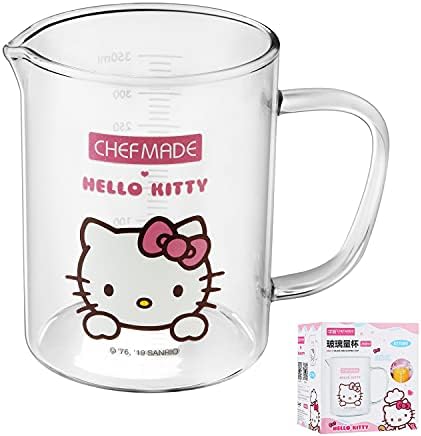 CHEFMADE Hello Kitty Glass Measuring Cup,1 2/5-Cup with Pour Spout and Graduated Liquid Measure Container