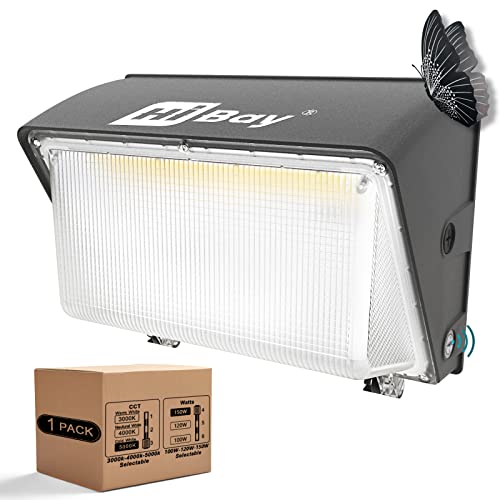 Hibay Outdoor Led Wall Pack Light With Photocell Sensor, 150W 120W 100W And 5000K 4000K 3000K Switchable, Outside Dusk To Dawn Security Flood Lighting-1 Pack #TOP6
