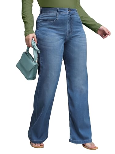 Image of Miss Chase A+ Women's Wide-Leg High Rise Regular-Length Stretchable Denim Jeans