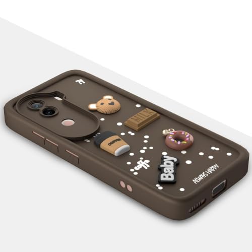 Image of Bintage Cute Fun Taddy Cartoon 3D Ball Bear Milk Donut Coffee Cup Silicon Case Full Body & Camera Protection Back Cover Compatible for Vivo V40e 5G - Brown
