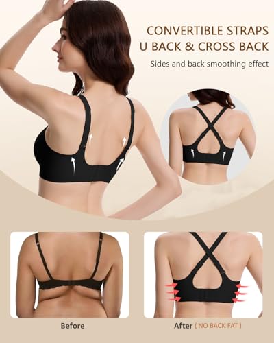 Image of Racerback Bras for Women Criss Cross Padded Bralette Pull On Comfortable Wireless Seamless Tshirt Bra