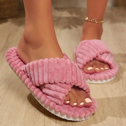 Slippers For Women Memory Foam House Bedroom Corduroy Crossbands Platform Open Toe House Bedroom Shoes Comfortable Home Slide Casual Slipper4