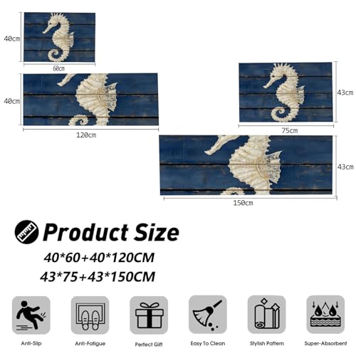 Tapis de cuisine ferme rustique hippocampe bleu de qualité supérieure - 7