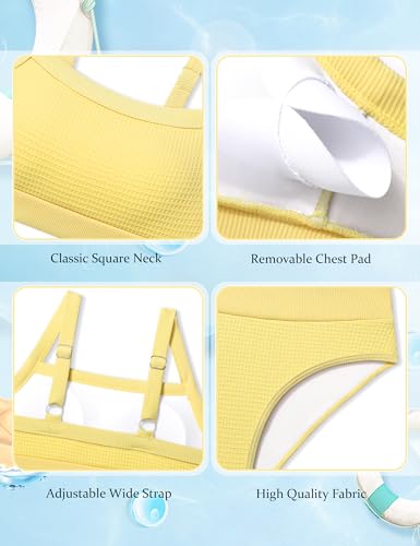 Image of Girls Bathing Suit Color-Block Adjustable Straps Bikini Sets Girls Two Piece Swimsuits with Chest Pad Swimwear 7-18T