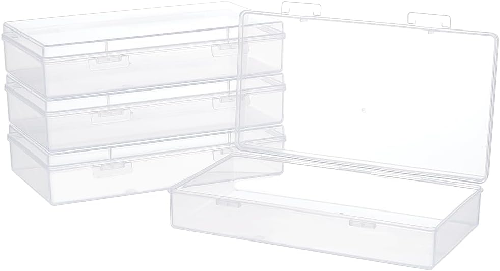 BENECREAT 4 Packs 4x7.5x1.6inch Rectangle Clear PP Plastic Box Containers Bead Storage Organizer Box, Dustproof Case with Hinged Lid for Cards, Beads and Craft Supplies