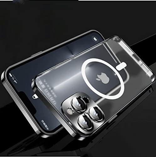 Coque magnétique en métal iPhone 13 antichoc avec film objectif alliage aluminium noir