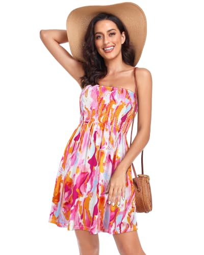 Image of Summer Dress for Women Beach Boho Strapless Cover Ups Off Shoulder Floral Sundresses