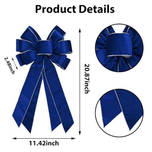Lazo de Navidad azul de terciopelo que no se deforma para corona de puerta 3