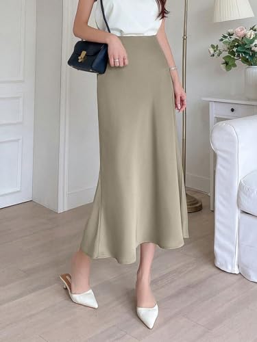 Women's Flowy Trendy Skirt Elegant High Waist Plain Skirt4