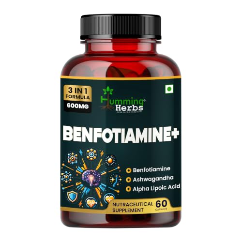 Image of Humming Herbs Benfotiamine+ 600mg with Ashwagandha & Alpha Lipoic Acid - Antioxidant & Energy Support - Promotes Nerve Health & Metabolic Function - Nutraceutical Supplement (60 Caps)