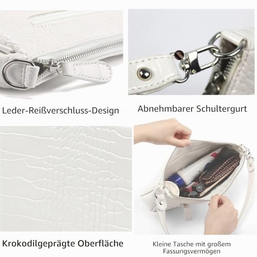 Foto von Camilife Handtasche Damen Vintage, Umhängetasche mit Schickem Krokoprägung-Druck, Kleine Umhängetasche Damen,Damen Schultertasche,Frau Vintage Shoulder Mini Bag (Weiß)