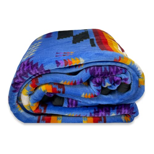 Nu Trendz Signature Southwest Design (Navajo Print) Sherpa Lined Throw 16112 Royal Blue #TOP1