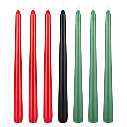 Mega Candles 7 pcs Unscented Kwanzaa Taper Candles Hand Poured Wax Candle 10 Inch x 7/8 Inch Home Dcor Holidays Karamu African Harvest Feast Occasions Festivities Memorable Events Holders