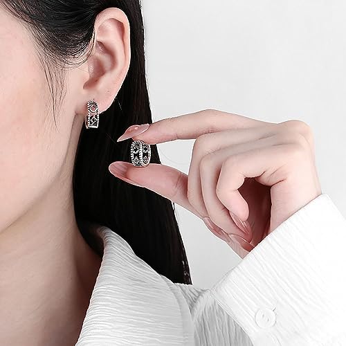 Lllunimon Brincos de argola de prata esterlina 925 oco da sorte com trevo de quatro folhas na moda b