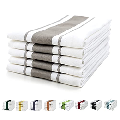 Sticky Toffee 100% Cotton Tea Towel - Cappuccino Grey Stripe Pattern, Pack of 5 | Kitchen Towel Set | Absorbent, Strong, Quick Dry & Machine Washable | Home & Bathroom Accessories