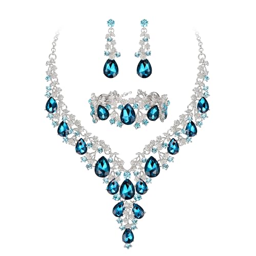 BriLove Women's Wedding Bridal Austrian Crystal Teardrop Flower Cluster Statement