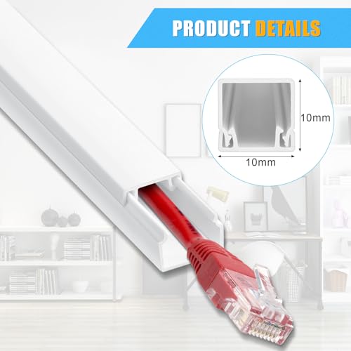 Romon Kabelkanal Weiss Selbstklebend, Kabelkanal Selbstklebend, Zum Verstecken Von Stromkabeln, Lautsprecherkabeln Oder Tv-Kabeln In Ihrem Haus Oder Büro (10mm*10mm,10 Stück 0.4m)