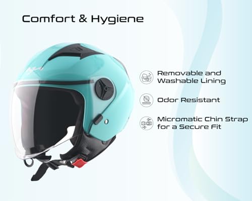 Image of Vega VO-05 Clark ISI Certified Open Face Motorcycle Helmet with High-Impact ABS Shell, Scratch-Resistant Visor, Comfortable Breathable Inner Padding & Secure Strap - Mint - M