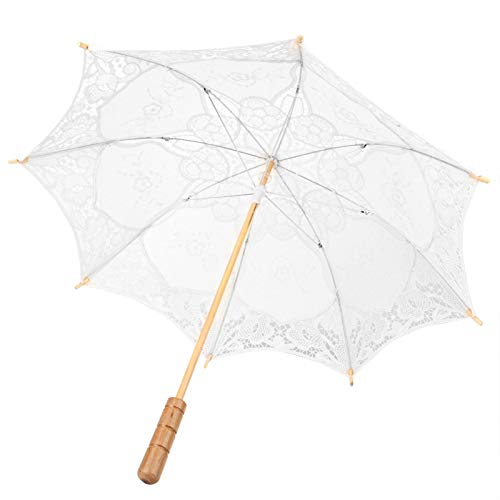Spitzenschirm, 60cm Diameter Spitze Regenschirm, Vintage Hochzeit Baumwolle Sonnenschirm Brautschirm Westlicher Stil Hochzeitsschirm mit 52cm Griff Hochzeitsfeier Feier Fotografie Prop Regenschirm