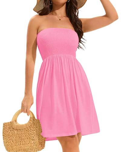 Image of elescat Summer Dresses for Women 2026 Strapless Casual Beach Cover Ups Tube Top Sundress