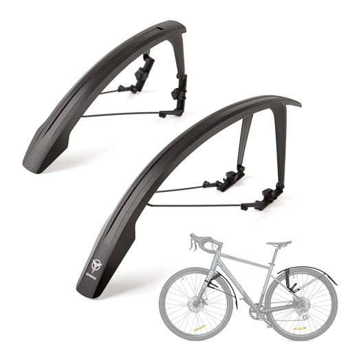 GEWAGE Zestaw błotników rowerowych, rower wyścigowy i rower Gravelbike, 700C/28 cali – montaż bez użycia narzędzi, podwójny spojler, przedłużana ochrona przed pryskaniem