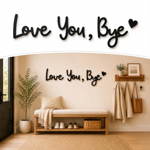 Love You Bye Wood Sign Home Decor Boho Decor Wall Decor Express Love and Warm for Your Family Lovers Wall Art Gift Hallway Entryway Door Valentine Decorations for Home (L)