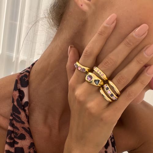 Chunky Gold Rings for Women Non Tarnish Travel Mothers Day Gifts Thick Adjustable Stackable Wedding Gold Plated Vintage Rings Set Size 8 Two Piece Sets Gifts for Women Going Out Rings3