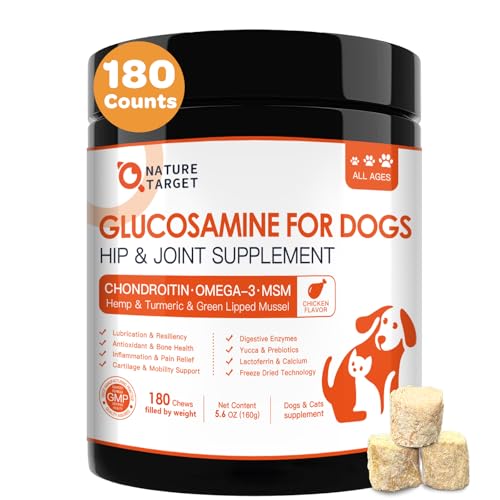 NATURE TARGET Glucosamine for Dogs - Hip and Joint Supplement for Dogs, 180 Crunchy Chews,...