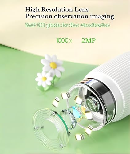 Image of 1000X Portable Digital Microscope, 2MP Macro Handheld Microscope 2.0 Inch IPS Color Screen with 8 LED Lights, Mini Microscope, One Click Photo & Video (White)
