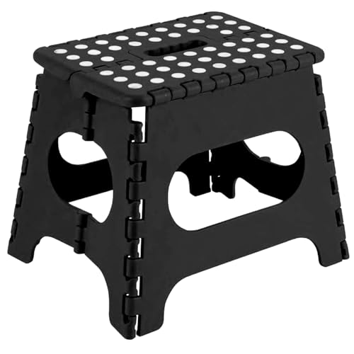Acan Tradineur - Taburete Plegable Multiusos - PVC - Antideslizante - Altillo para Baño o Cocina - Reposapiés - Máx. 150 kg (Negro - 27 x 29 x 22 cm)