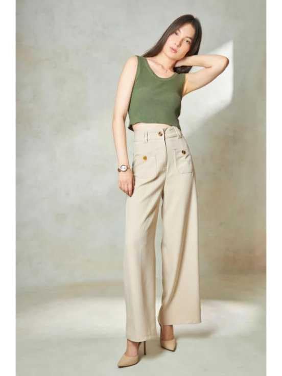 Image of LERIYA Fashion Trousers for Women - High Waist Korean Style Pants | Flared Formal Office Wear & Casual Parachute Cargo with Utility Pockets