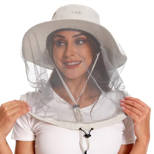 Image of BASSDASH UPF 50+ Mosquito Sun Hat with Hidden Head Net and Neck Flap for Men Women Outdoor Fishing Hiking Camping