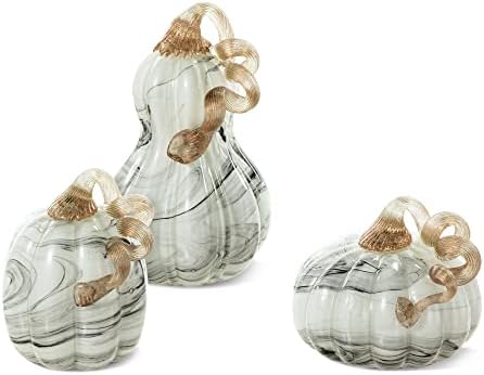 Glitzhome Set of 3 Hand Blown Glitter Glass Pumpkins - Fall Decor...