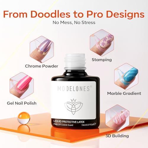 Image of modelones Gel Polish Liquid Latex for Nails, 15 ml Peel Off Nail Polish Barrier with Stick, Fast Dry Cuticle Guard, Skin Protector for Fingers