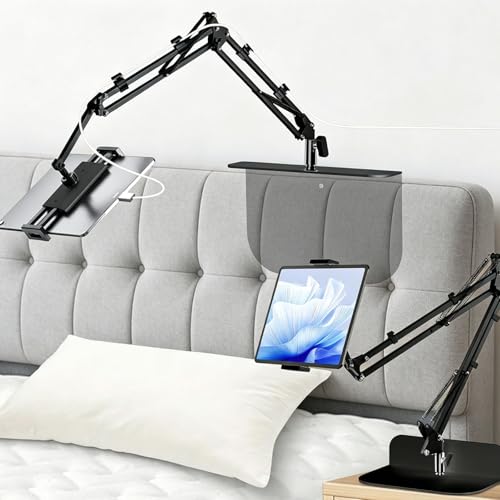 JIMIGUGU ブレットスタンド【冬に両手を解放！家具に傷がつかない！】隠し式台座 多機種対応 4-12.9インチ iPad 360°回転 折り畳み式 卓上 縦横置き ベッド 寝ながら 自由調整 安定 iPhone & iPad & Switch アームスタンド (ブラック)