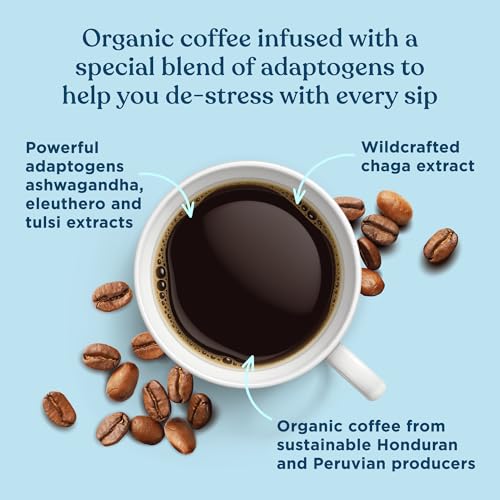 Four Sigmatic Adaptogen Coffee K-Cups, Organic Medium Roast Ground Coffee with Ashwagandha, Chaga & Tulsi, Immune Support & Stress Relief, Keto, 24 Count