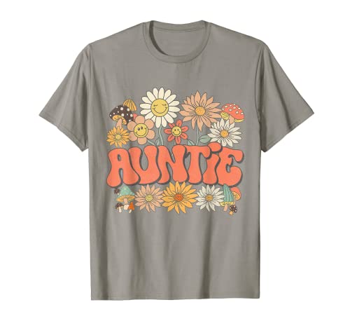 Retro Groovy Auntie Floral Matching Family Funny Mothers Day Camiseta