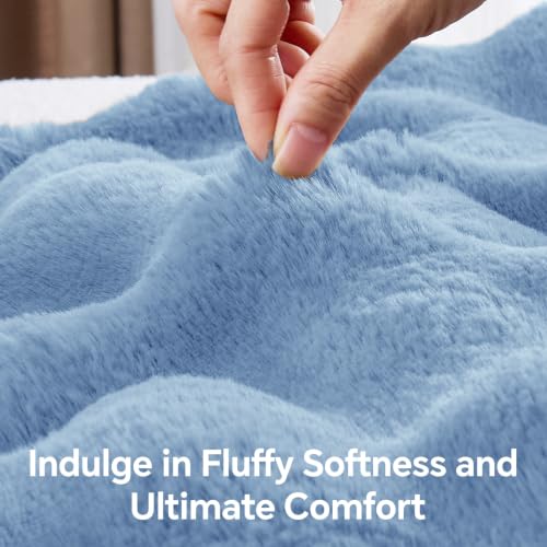 Image of BEDELITE Faux Fur Throw Bubble Blanket for Couch, 50 inch x 60 inch, Light Blue